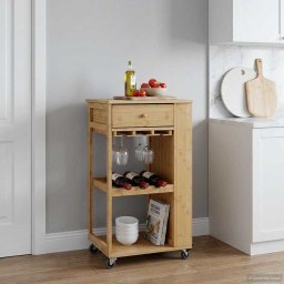 Carucior de bucatarie cu roti natural 47,5 x 36 x 83 cm Bambus GartenMobel Dekor