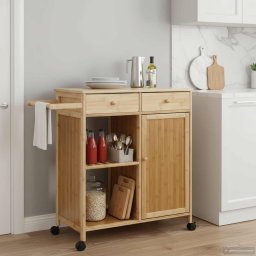 Carucior de bucatarie cu roti natural 90,5 x 36 x 86,5 cm GartenMobel Dekor