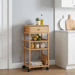 Carucior de bucatarie cu roti natural 37 x 36 x 80 cm Bambus GartenMobel Dekor