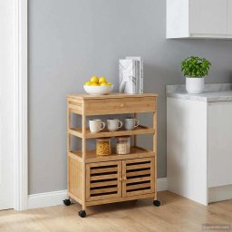 Carucior de bucatarie cu roti natural 59,5 x 36 x 82 cm Bambus GartenMobel Dekor