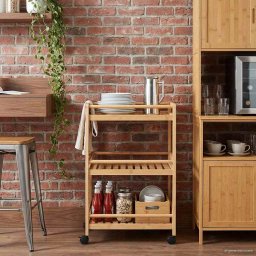Carucior de bucatarie cu roti natural 46 x 38 x 76 cm Bambus GartenMobel Dekor