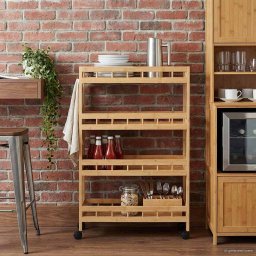 Carucior de bucatarie cu roti natural 60 x 18 x 97 cm Bambus GartenMobel Dekor