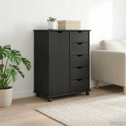 Cabinet mobil cu roata Gri 63,5 x 39 x 79 cm Lemn de pin masiv GartenMobel Dekor