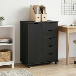 Cabinet mobil Negru 63,5 x 39 x 79 cm Lemn de pin masiv GartenMobel Dekor
