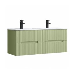 Masca de baie suspendata Leziter Trent 120 cm cu lavoar dublu, 4 sertare, verde deschis
