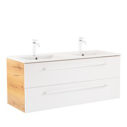 Masca lavoar baie Leziter Vario Clam 120 cm cu lavoar ceramic, stejar-alb