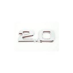 Emblema auto 2.0 cromata din metal, cu adeziv inclus pentru montaj rapid
