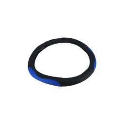 Husa volan auto din piele perforata, marimea M 38 cm, negru-albastru (K436)