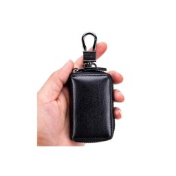 Breloc husa pentru chei cu fermoar, piele ecologica neagra, Cod KCB