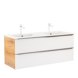 Masca chiuveta baie Leziter Vario Trim 120 cu lavoar dublu, stejar-alb