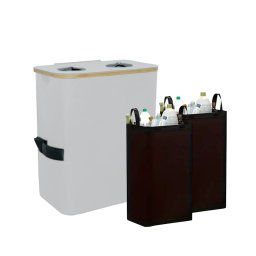 Cos de reciclare pentru sticle Leziter, 140 l, 2 compartimente, alb, cu saci detasabili