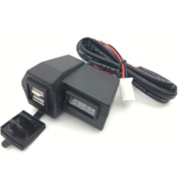 Mufa USB pentru motocicleta cu voltmetru 12V, dublu port (Cod 052202)