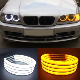 Set Angel Eyes LED Cotton pentru BMW E90 fara lupa, DRL alb + semnalizare galbena