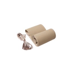 Husa volan din piele perforata, marimea M, bej – cu ac si ata (LUXA399)