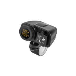 Voltmetru moto 12V cu termometru si mufa USB, afisaj LED, OEM MC036