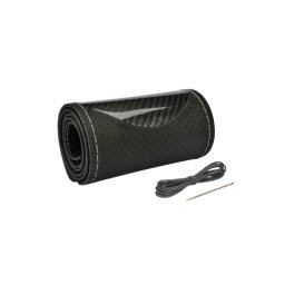 Husa volan din piele perforata M (38 cm), negru carbon, cusatura gri, cu ac si ata