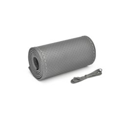 Husa volan din piele perforata cu ac si ata, 38 cm (M), gri, cusatura gri Premium