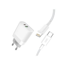 Incarcator retea 20W QC3.0 USB-A/USB-C cu cablu Lightning 1 m, alb
