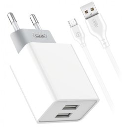 Incarcator retea USB 2.4A cu 2 porturi si cablu Micro USB, XO-L65-NB103B