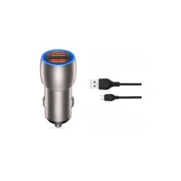 Incarcator auto cu încarcare rapida QC 3.0 36W, 2x USB, cu cablu Micro USB