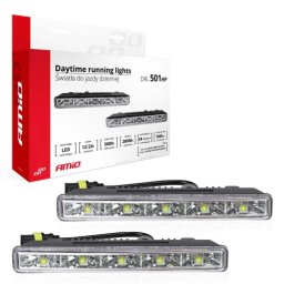 Set 2 proiectoare DRL LED 12/24V Amio DRL501HP, 5 LED SMD, 5600K