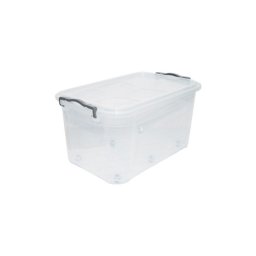 Cutie de depozitare 50L transparenta cu capac si roti, plastic rezistent