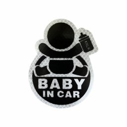 Abtibild auto „Baby in Car” reflectorizant, fond alb, pentru geam
