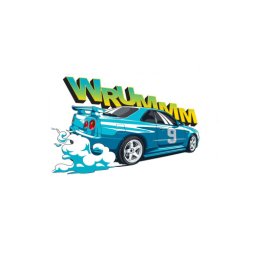 Abtibild masina „Wrumm” albastra, autocolant Oracal 10x6 cm