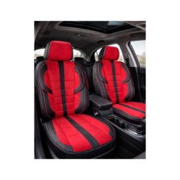 Set huse scaune auto universale fractionate negru-rosu, alcantara/piele A101