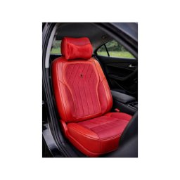 Set huse scaune auto universale 9D premium, rosu, imitatie piele & alcantara