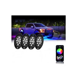 Kit lumini sub masina RGB rock light, 4 module LED 12V cu Bluetooth (HH-RY164)