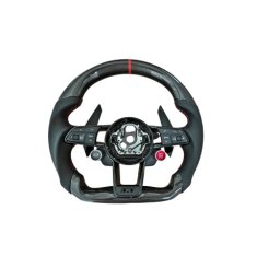 Volan sport din piele si carbon pentru Audi 2011+ cu padele, flat-bottom (OCH-02)