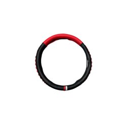 Husa volan M (38 cm) din piele ecologica si silicon, negru-rosu WK-1404