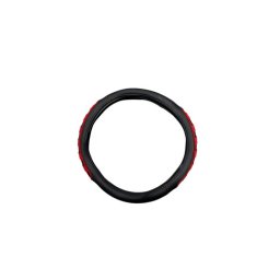 Husa volan auto M 38 cm, imitatie piele si silicon, negru-rosu (WK-1405)
