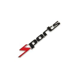Emblema auto Sports negru/rosu 11,3 x 1,3 cm, ABS cu banda adeziva