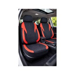 Set huse scaune auto universale Premium, fata/spate, fractionate, negru-rosu