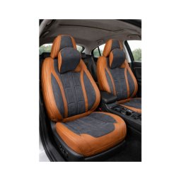 Set huse scaune auto universale Premium 9D, fata-spate, maro si gri antracit