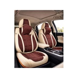 Huse scaune auto universale 9D Premium fractionate, set fata-spate bej maro cafea