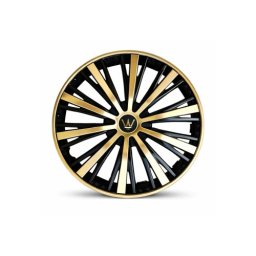 Set 4 capace roti Evo 16 inch negru-auriu pentru jante din otel, ABS rezistent