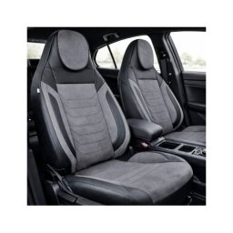 Set huse scaune auto universale Premium fractionate, negru-gri, tetiera incorporata