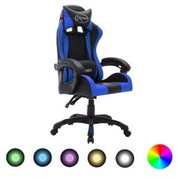 Scaun de jocuri cu LED RGB, albastru si negru, piele ecologica GartenMobel Dekor