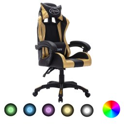 Scaun de jocuri cu LED RGB, auriu si negru, piele ecologica GartenMobel Dekor