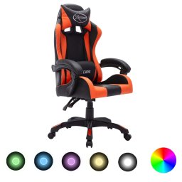 Scaun de racing cu LED RGB, portocaliu & negru, piele ecologica GartenMobel Dekor