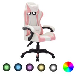 Scaun de racing cu LED RGB, roz si negru, piele ecologica GartenMobel Dekor