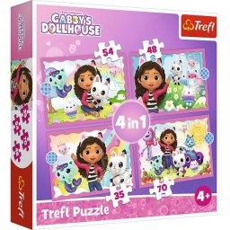 Trefl: Casa de păpuși a lui Gabi, puzzle 4‑în‑1 Aventuri cu pisici – 35, 48, 54, 70 piese