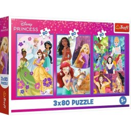 Trefl: Prințesele Disney - puzzle cu 3 x 80 piese