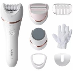 Epilator PHILIPS Seria 8000 BRE730/10, 5.4 W, 2 viteze, 32 discuri, Umed si uscat, Alb/Roz