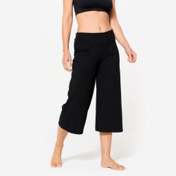 Pantalon 3/4 de yoga din bumbac, talie înaltă, Negru, Damă