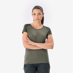 Tricou de trekking din lână merinos, Merino Resist kaki, damă