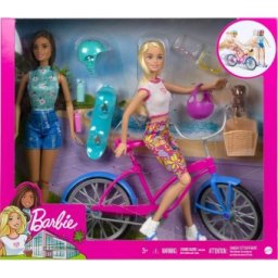 Barbie in aer liber cu Bicicleta set 2 papusi Blonda si Bruneta HJY84